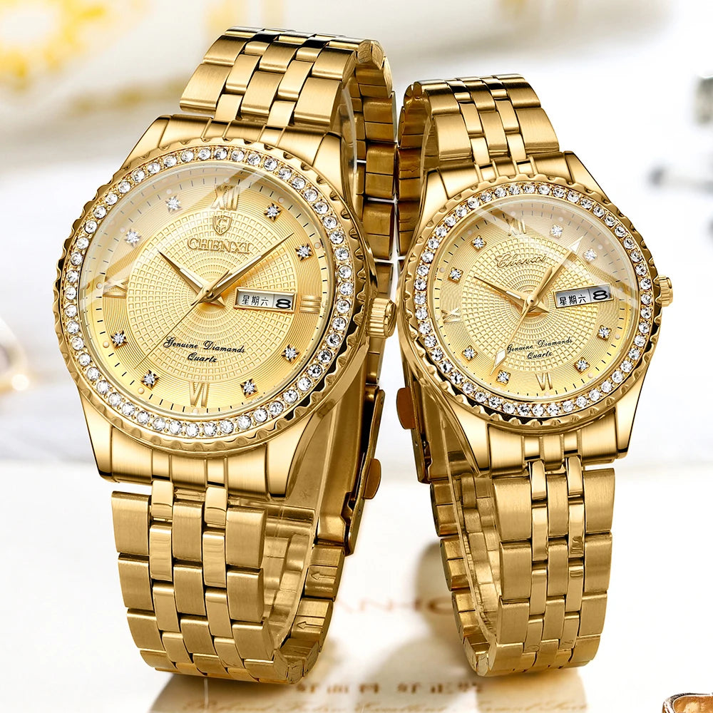 Diamond Bezel Quartz Wristwatch with Day Date