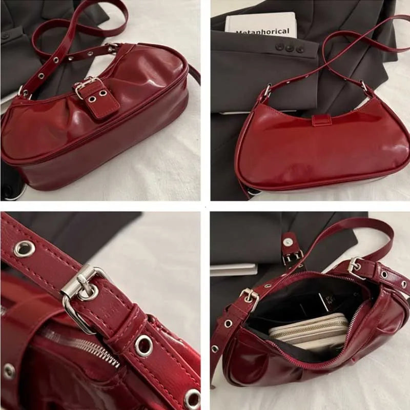Retro Designer Buckle PU Leather Gothic Armpit Bag