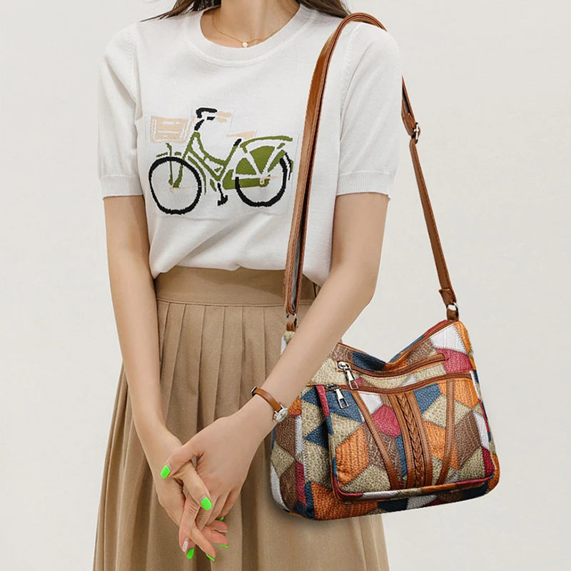 Geometric Patchwork Crossbody Bag For Everyday Elegance