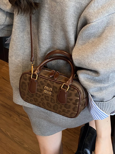 Leopard Bowler Bag With Detachable Crossbody Strap