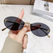 F Emblem Oval Rimless Sunglasses With Delicate Bridges - Black