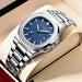 Men Wristwatch with Luminous Dial and Calendar - Silver Blue