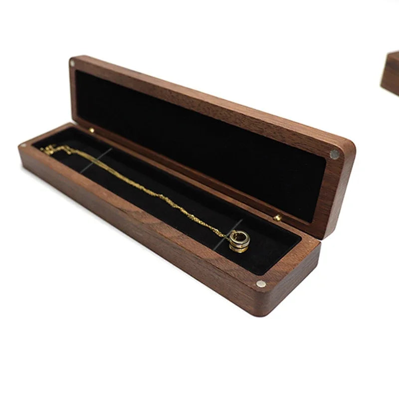 Walnut Wood Jewelry Box for Necklace Storage Case