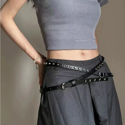 Adjustable Studded Belt with Double Strap And Loop