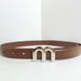 Women's Belt Silver Buckle with Double Arch Design - Caramel