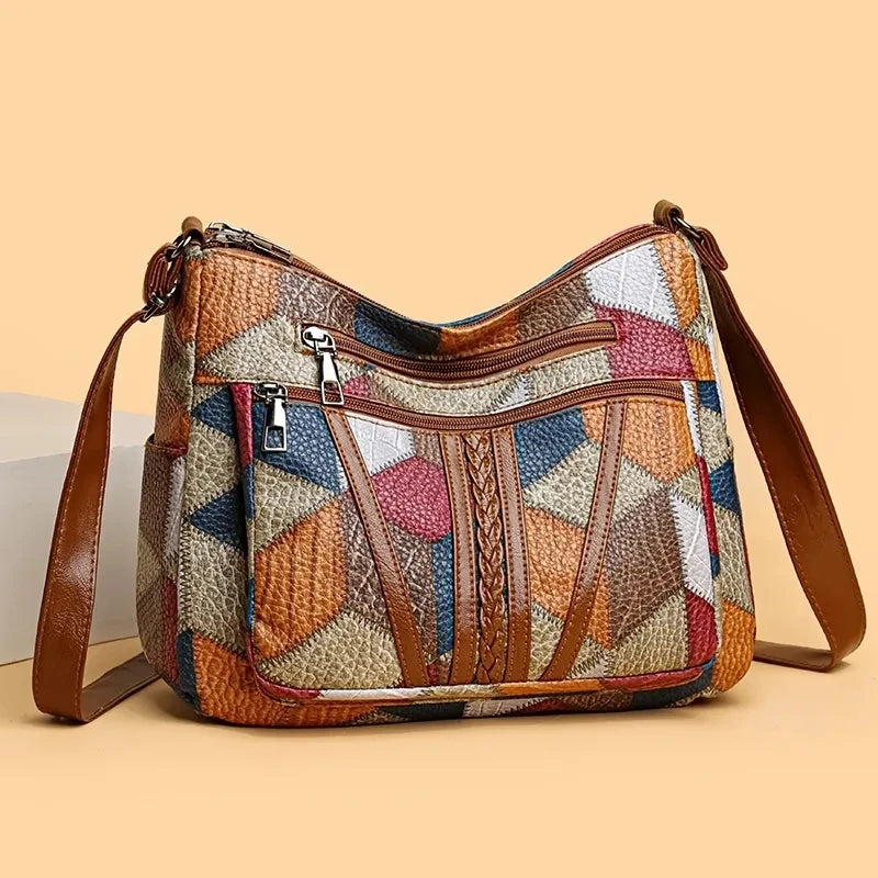 Geometric Patchwork Crossbody Bag For Everyday Elegance