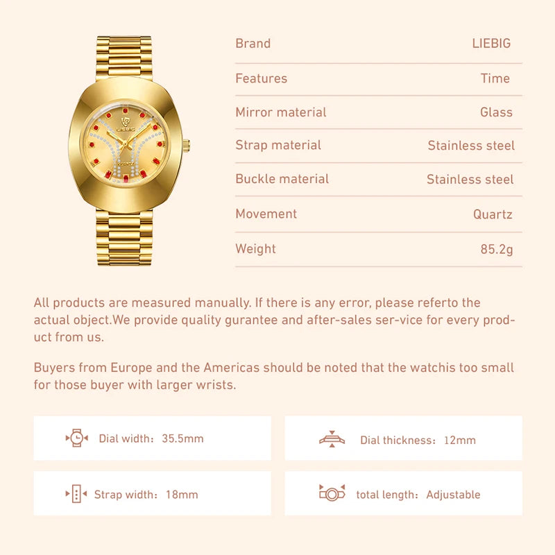 Quartz Wristwatch with Bracelet Clasp Adjustable Size