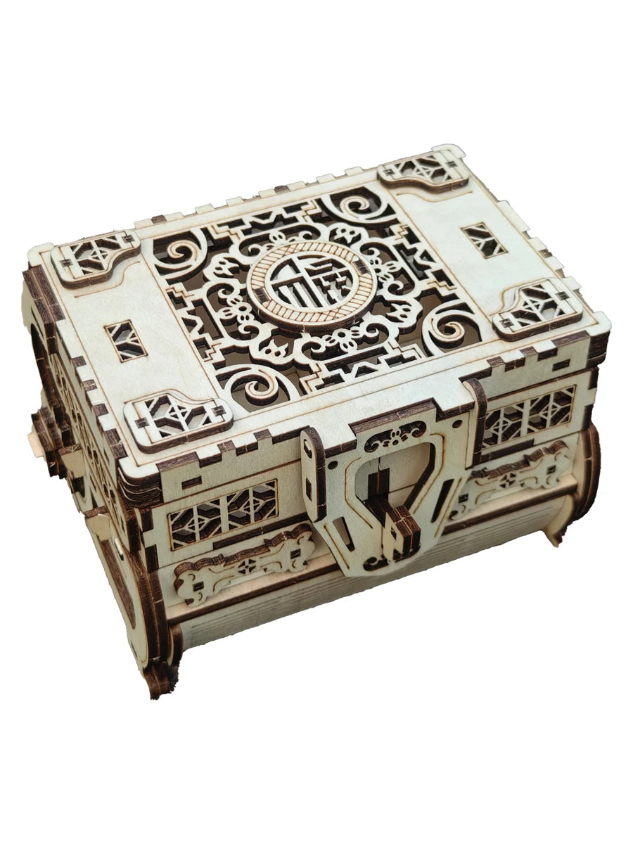 DIY 3D Treasure Box Wooden Puzzle Jewellery Box - White