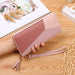 Geometric Patch Zip Wallet With Tassel Strap Wristlet - Pink