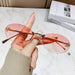 F Emblem Oval Rimless Sunglasses With Delicate Bridges - Pink
