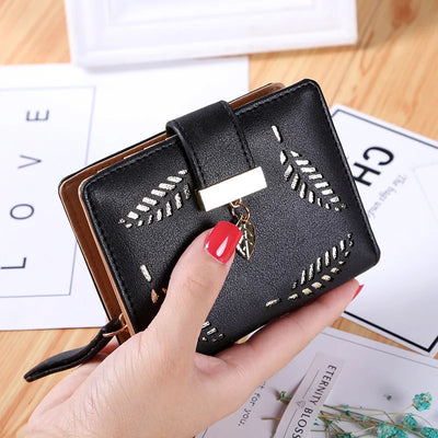 Wallet with Leaf Cutout Zipper Buckle Charm Accessory - WO2MEN
