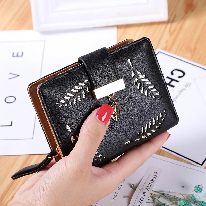 Leafcut Delicate Wallet With Strap Clasp And Charm