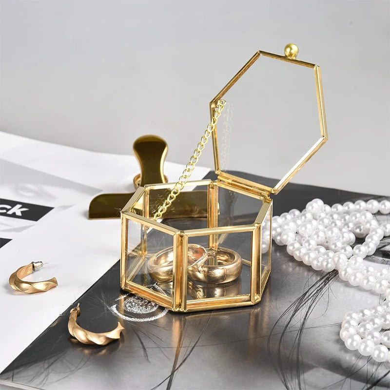 Hexagonal Glass Ring Box for Jewellery Storage Display
