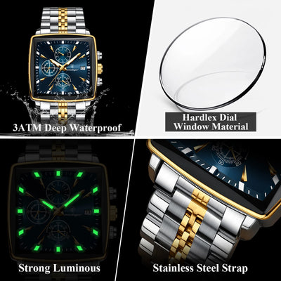 Square Chronograph Timepiece With Luminous Hands Plus