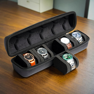 Refined Five Slot Watch Case for Travel with Cushions