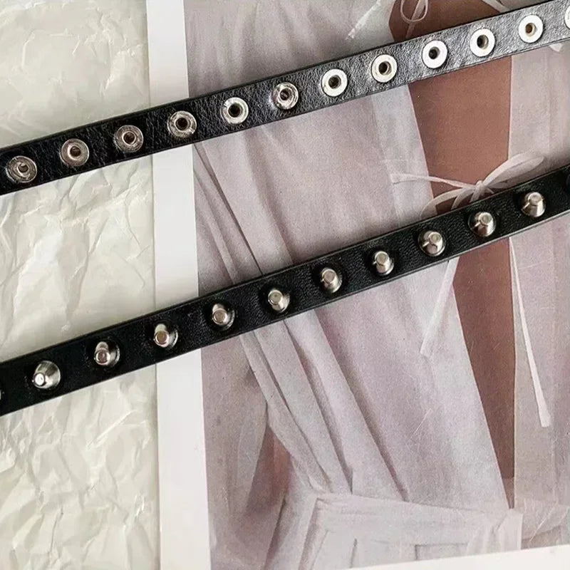 Adjustable Studded Belt with Double Strap And Loop