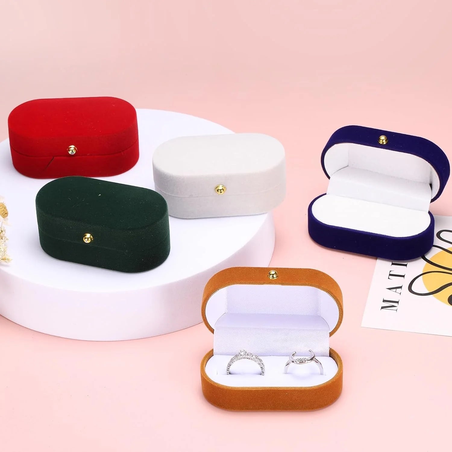 Velvet Ring Box with Wider Slot for Two Rings Display