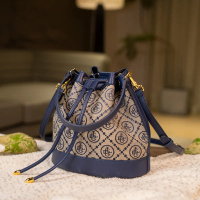 Bucket Bag Crossbody with Embroidered Monogram Pattern - WO2MEN