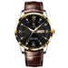 Luminous Wristwatch with Day and Date Crystal Markers - Gold Black