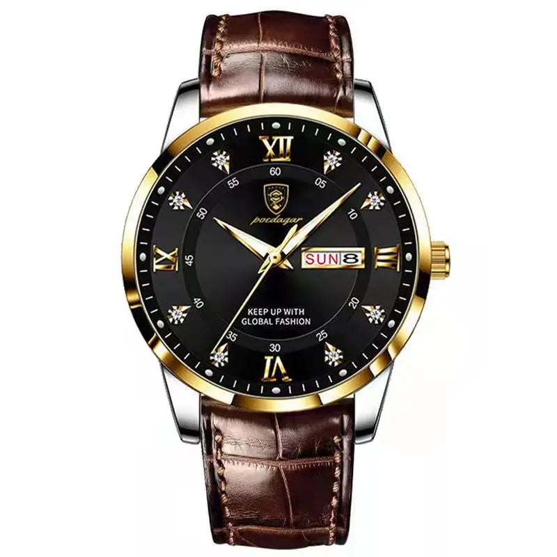 Luminous Wristwatch with Day and Date Crystal Markers