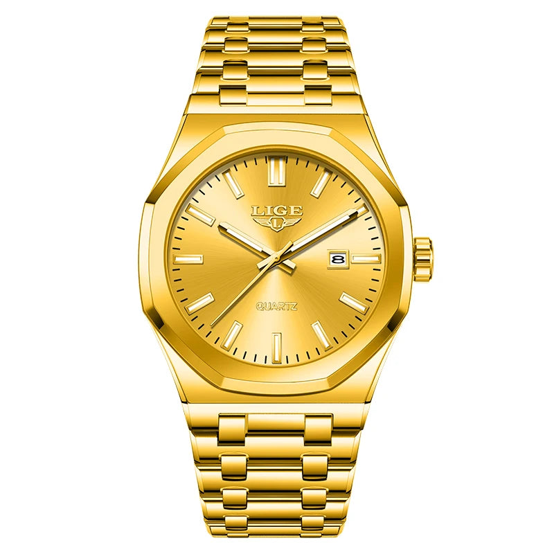 Stainless Steel Quartz Wristwatch Water Resistant - Gold