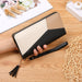 Geometric Patch Zip Wallet With Tassel Strap Wristlet - Black