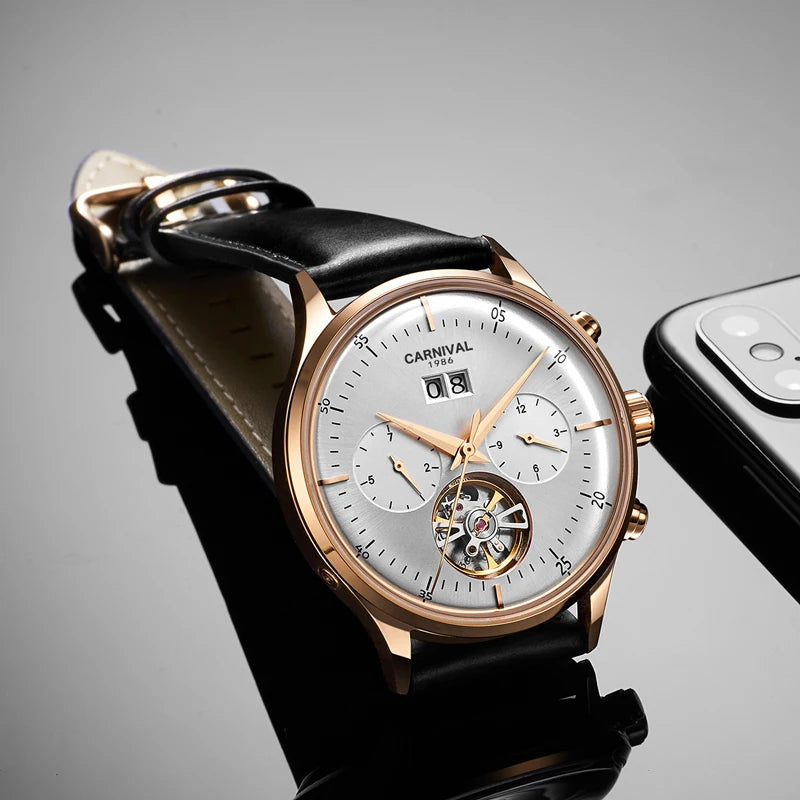 Open Heart Tourbillon Watch with Leather Strap