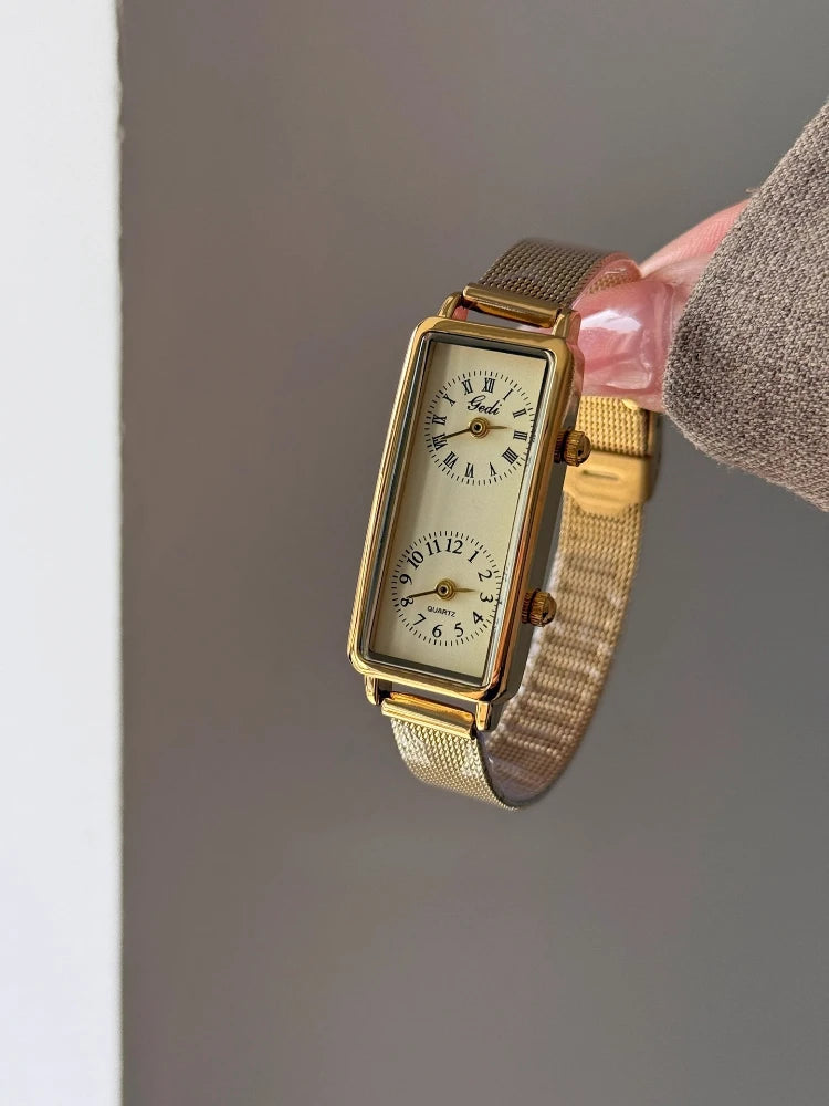 Watch Dual Movement Rectangular Dial Couture Timepiece - WO2MEN