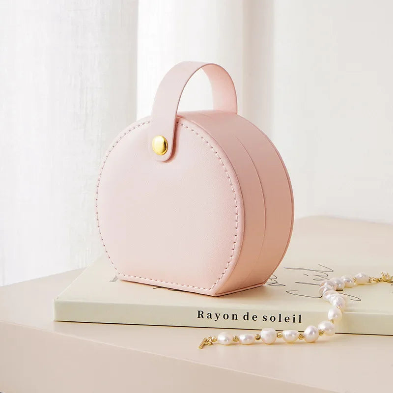 Jewelry Box Round Travel Organizer Case for Jewelry - WO2MEN