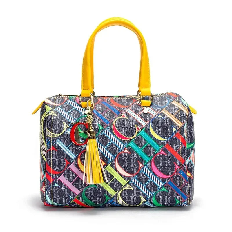 Commuter Crossbody Bag with Vibrant Print Motifs Tassel