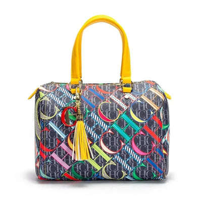 Commuter Crossbody Bag with Vibrant Print Motifs Tassel