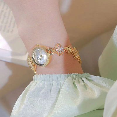Floral Bracelet Wristwatch with Crystal Accents