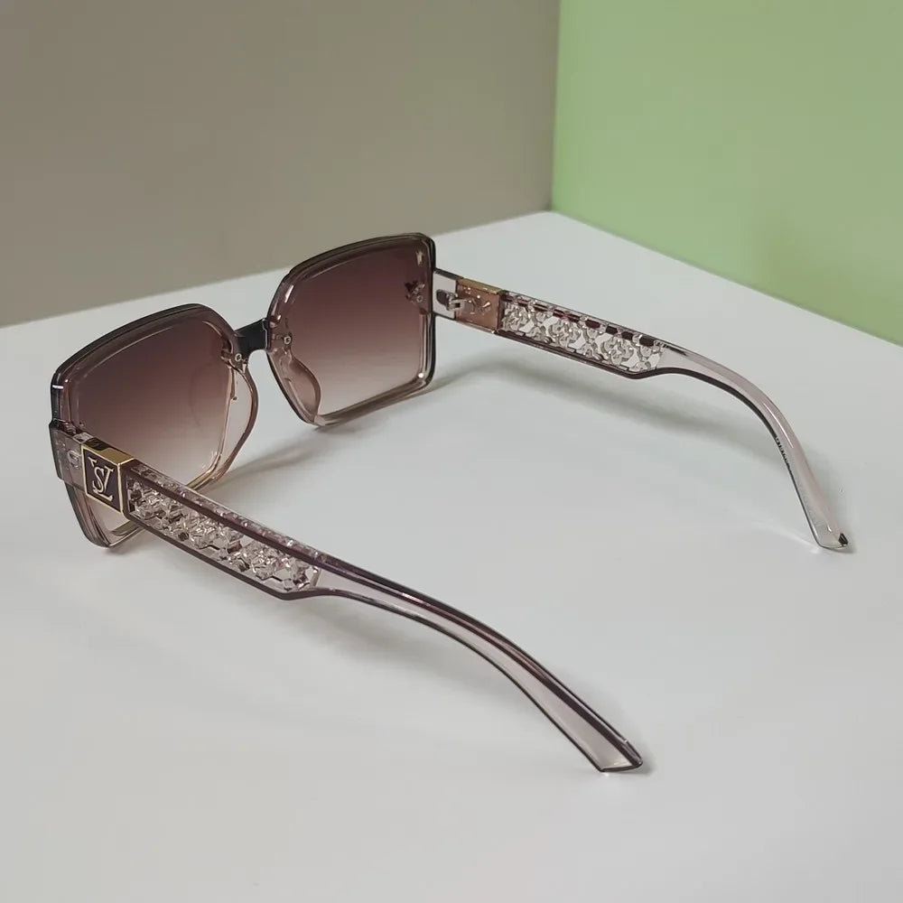 Oversize Square Sunglasses with Crystal Side Detailing