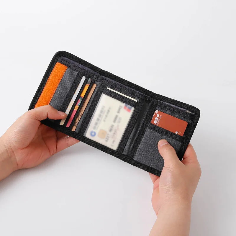 Compact Trifold Card Wallet With Zipper Closure