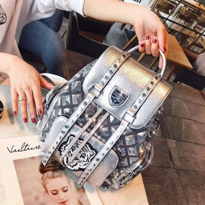 Backpack with Studded Straps and Polished Detailing - WO2MEN