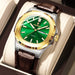 Watch Square Case Leather Strap with Date Window - Green