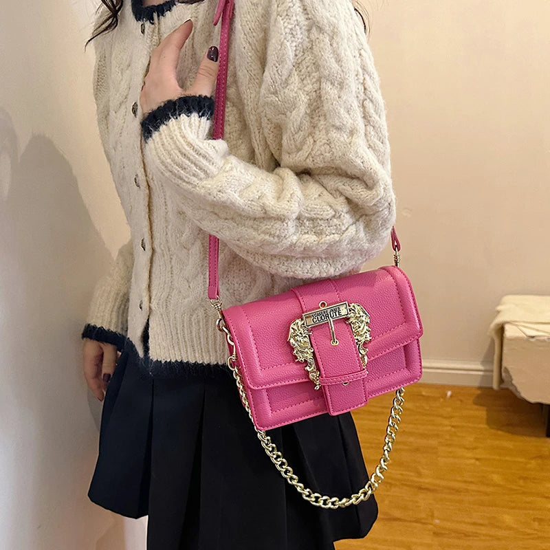 Handbag Crossbody With Ornate Lock and Chain Strap - WO2MEN