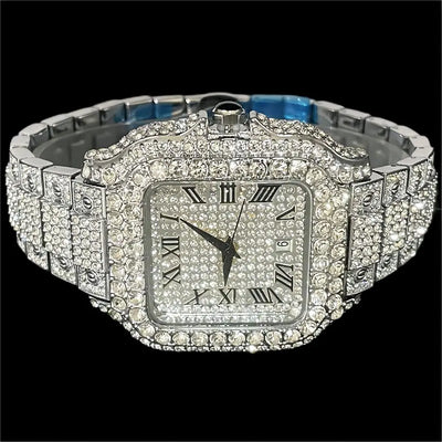 Square Dial Full Diamond Wristwatch Water Resistant