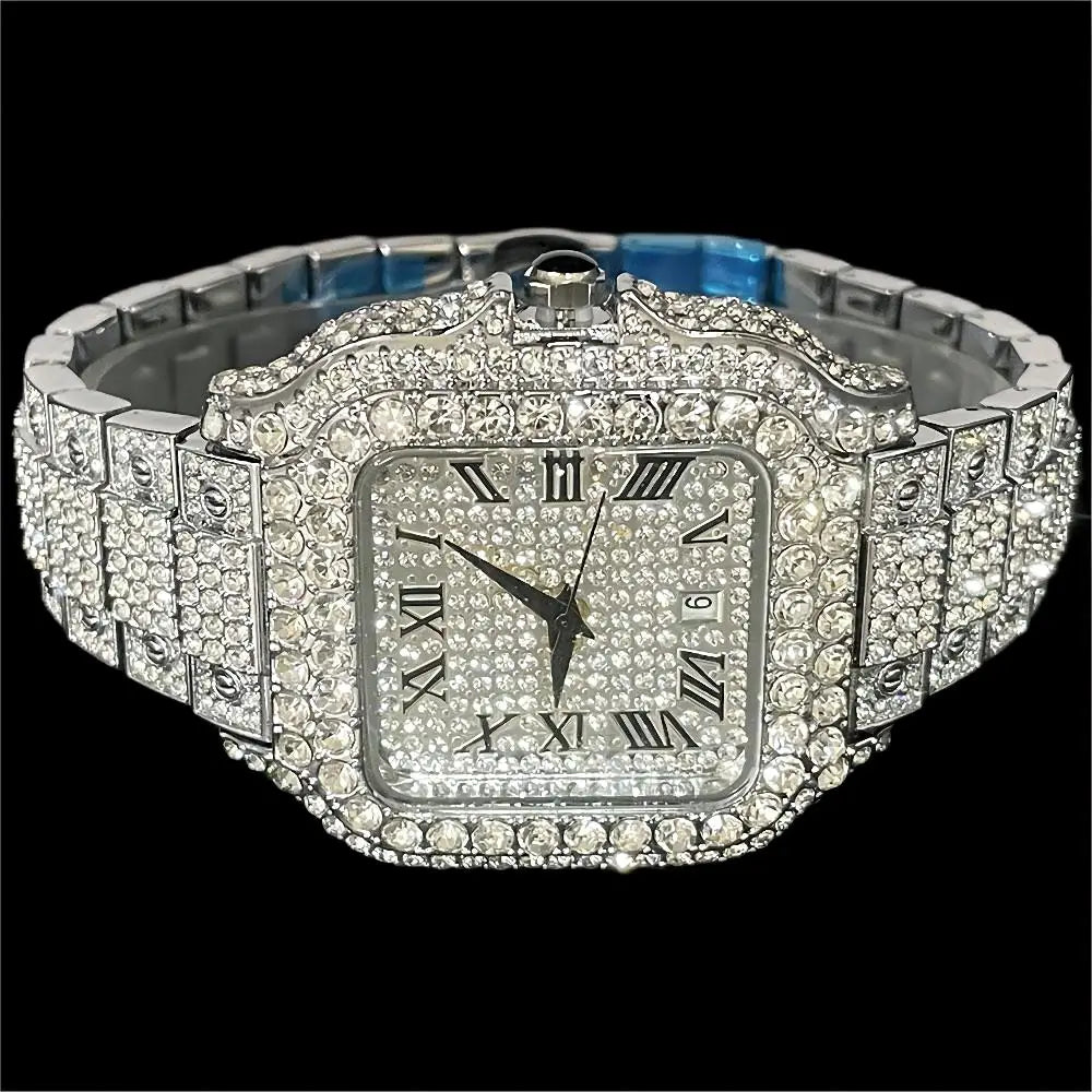 Square Dial Full Diamond Wristwatch Water Resistant