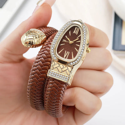 Serpentine Crystal Encrusted Timepiece With Double Wrap
