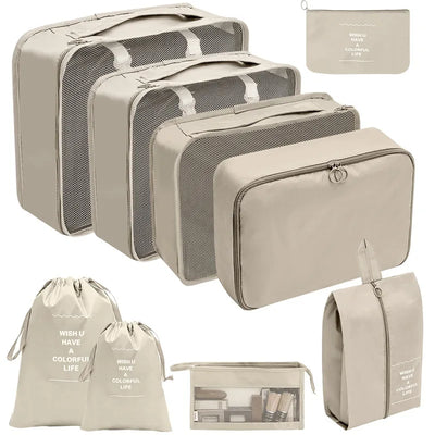 Nine Piece Travel Packing Cube Set for Luggage Storage