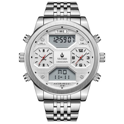 Chronograph Stainless Steel Wristwatch Dual Display