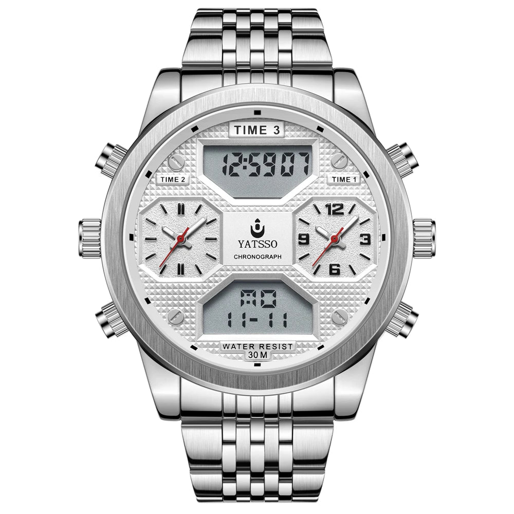Chronograph Stainless Steel Wristwatch Dual Display