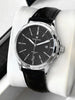 Classic Calendar Leather Strap Wristwatch Silver Case - Black