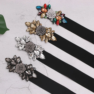 Flower Beaded Elastic Cummerbund Belt Rhinestone Rose