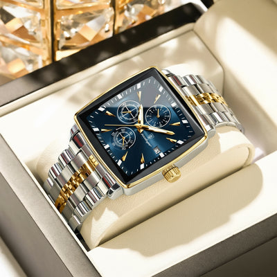 Watch Square Dial Chronograph With Two Tone Band Elite - WO2MEN