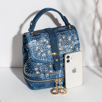 Backpack with Diamond Embellishments and Chain Details - WO2MEN