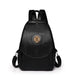 Backpack with Round Medal Emblem On Front Flap - Black