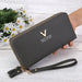 Zip Around Wallet with Tassel Strap Quilted Pattern - Dark Grey