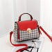Handbag Checkered Flap Crossbody With Top Handle Strap - Red